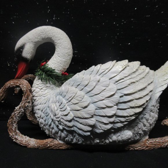 Christmas/Holiday Winter Decorative Swan Sleigh Planter - Picture 1 of 8
